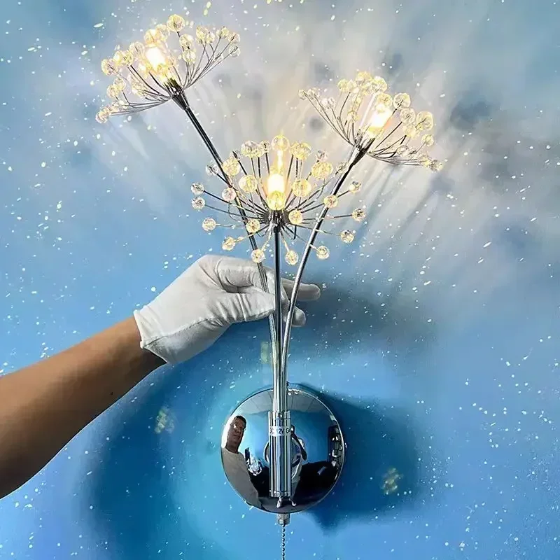 Modern Minimalist Crystal Dandelion Wall Lamp Living Room Background Hallway Bedroom Bedside Led Llight Decorative Lighting