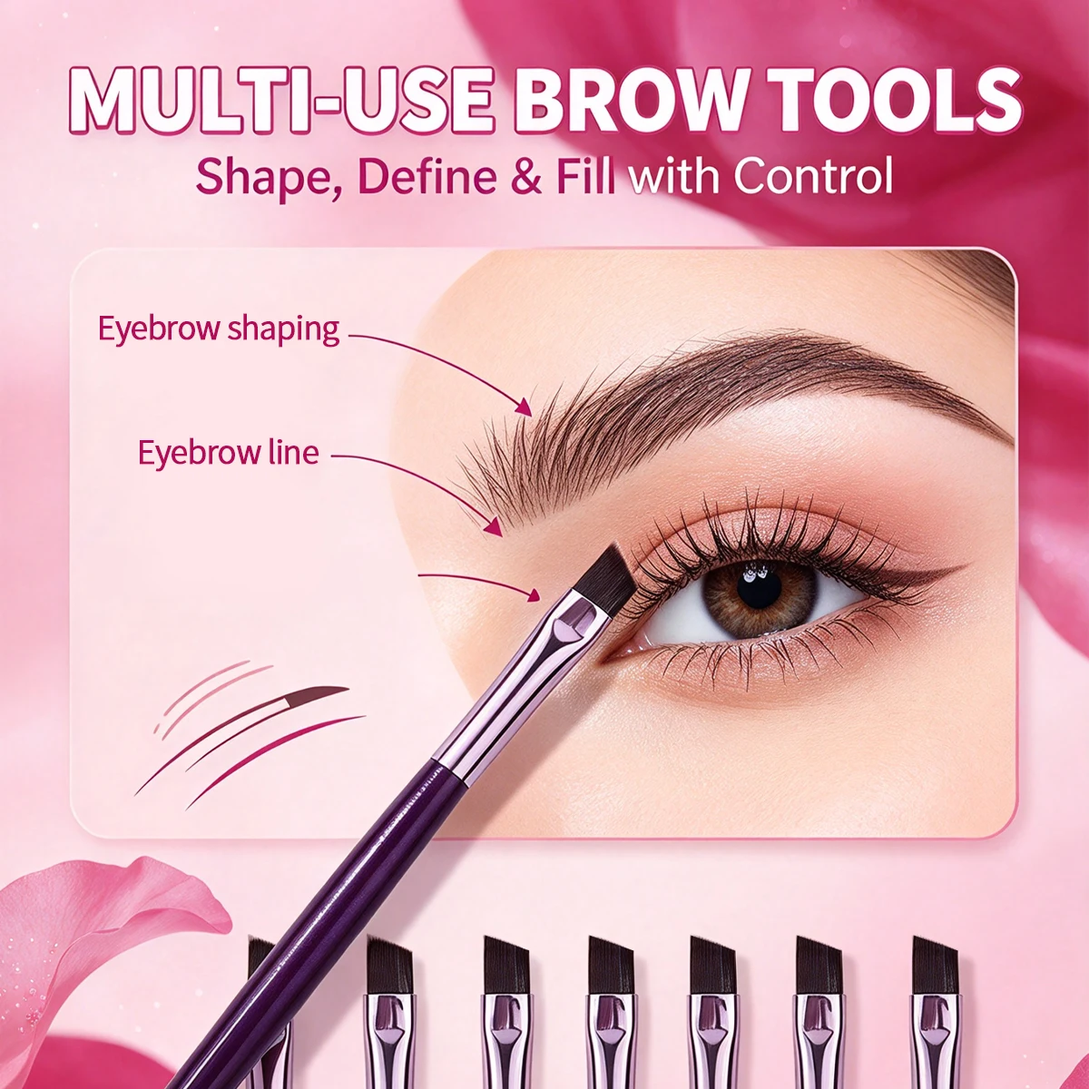 6Pcs Angled Brow Brush Set, Sharp Angle Makeup Brushes, Sturdy Ferrule Sleek Handle for Precise Eyebrow Shaping & Eyeliner