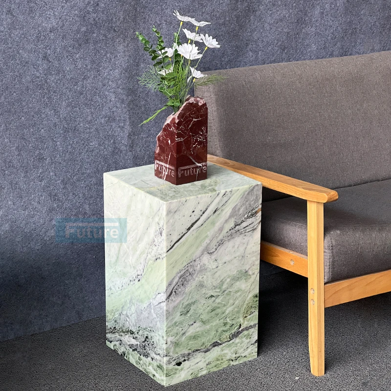 

Cube Coffee Table Low Plinth Marble Living Room Luxury Natural Customized Calacatta Green Coffee Table Side Table