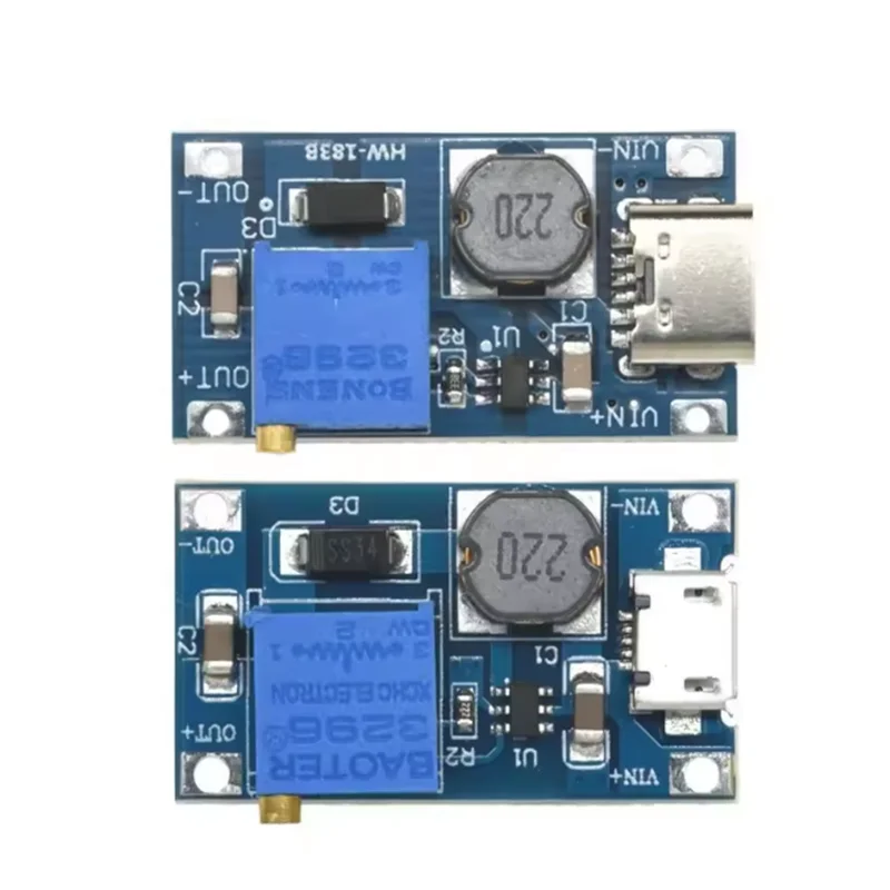 1-5Pcs MT3608 DC-DC TYPE-C Micro Adjustable Boost Module 2A DC DC Power Step Up Converter Module 2V-24V To 5V 9V 12V 28V