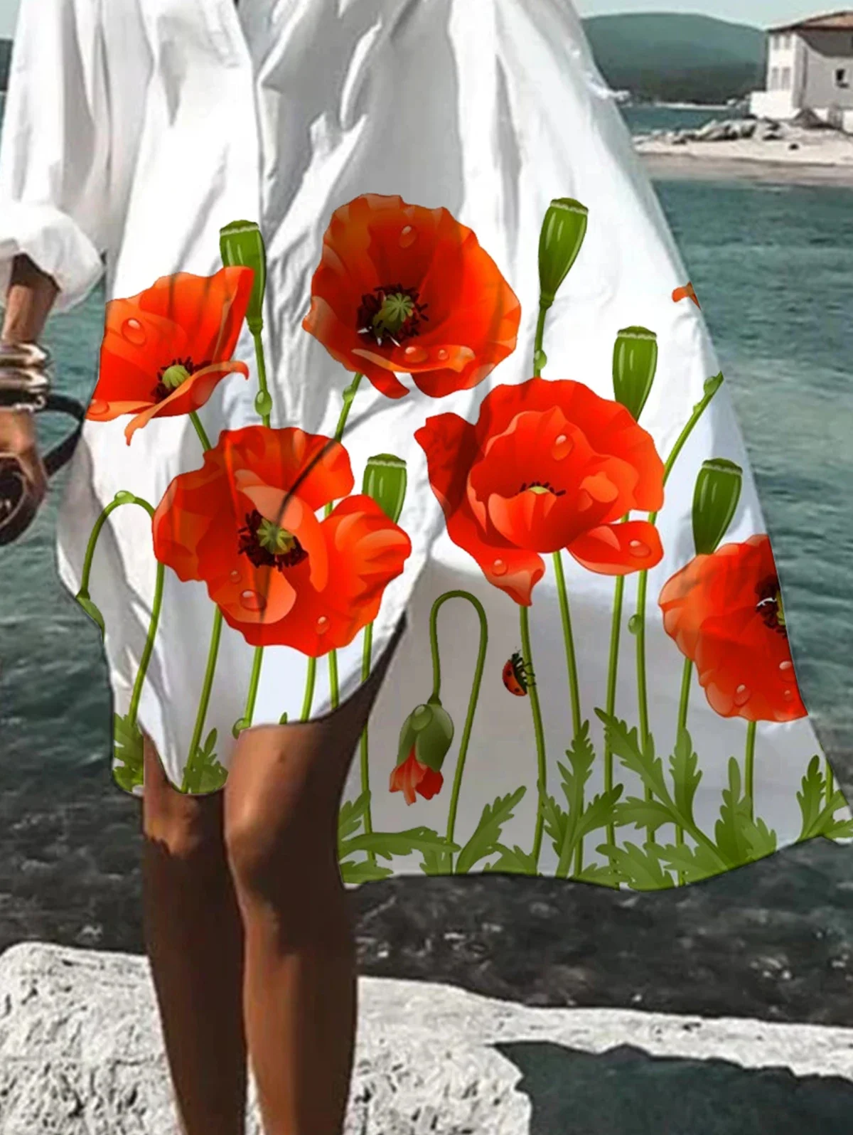 Robe à imprimé floral pour femmes, col à revers en fibre, ourlet fendu, chemise bohème, robe de soirée de plage élégante, mode estivale