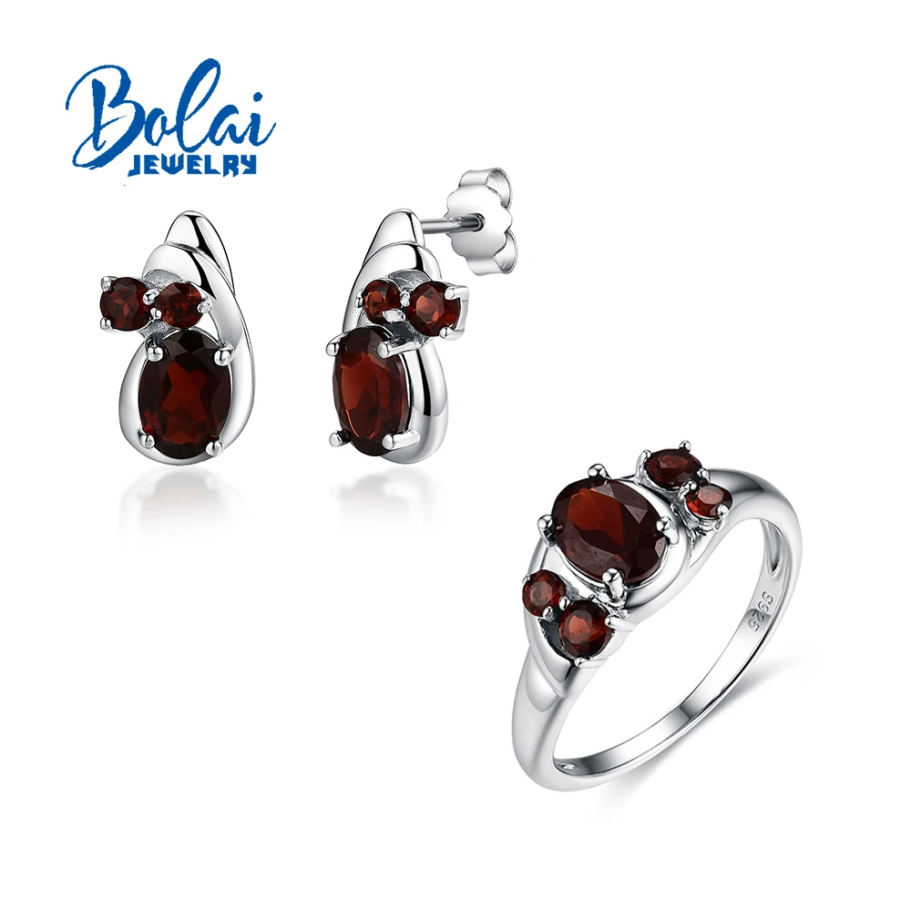 Elegant Designer Ring Earrings Set for Lady S925 Silver Natural Garnet January Gemstone Light Luxury Jewelry Birthday Party Gift