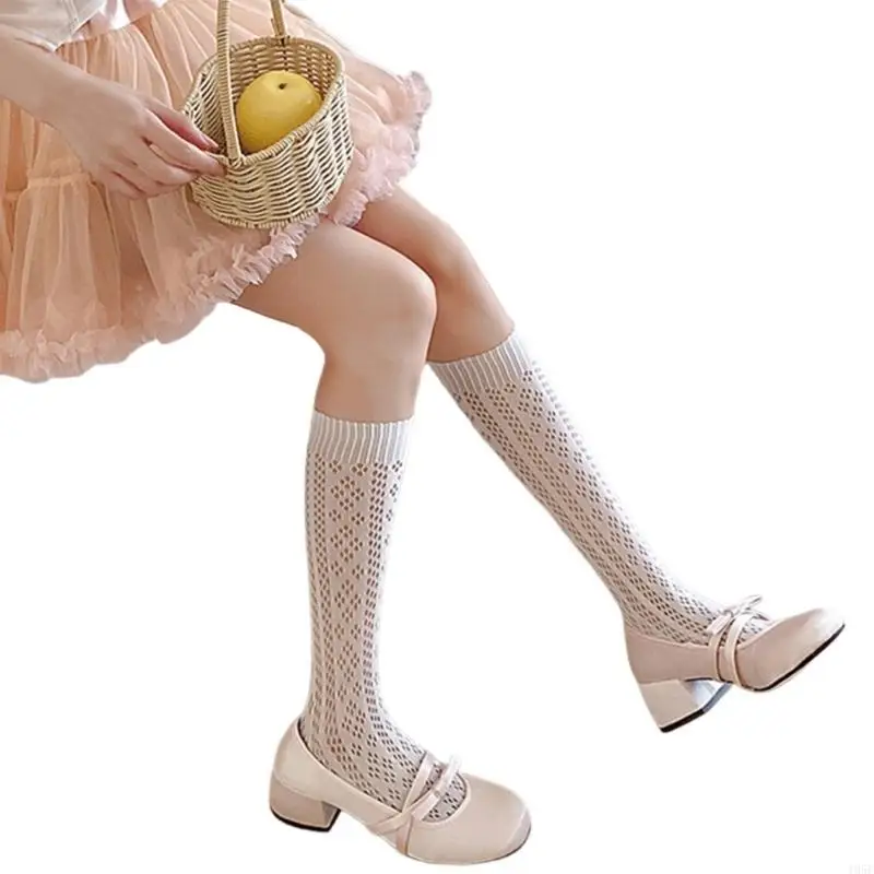 195E 女性メッシュアンクルソックス中空アウトクルーソックス甘い学生靴下ふくらはぎ靴下