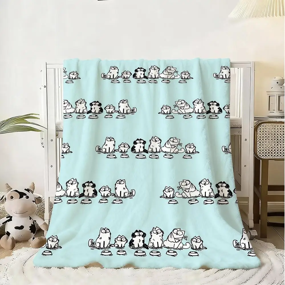 

Мягкое теплое флисовое одеяло с мультяшным аниме-принтом S-Simons Cat, антистатическое, моющееся, для детей, на все сезоны