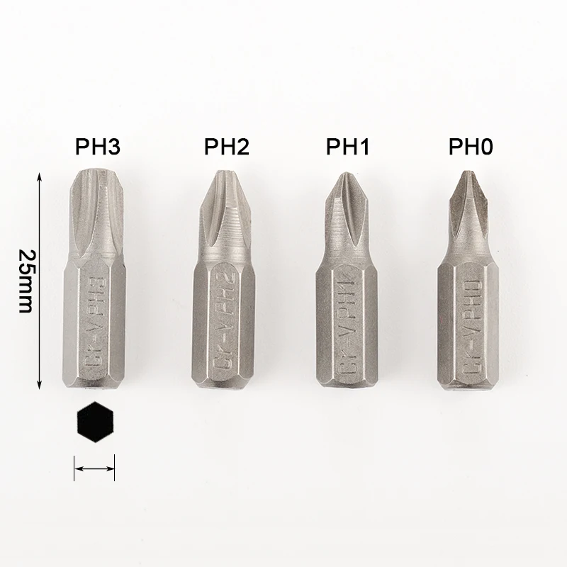 10pcs Phillips Bit Set CRV 1/4 Inch 6.35mm Hex Shank Electric Screwdriver 25mm PH0 PH1 PH2 PH3 Bits For Power Tools