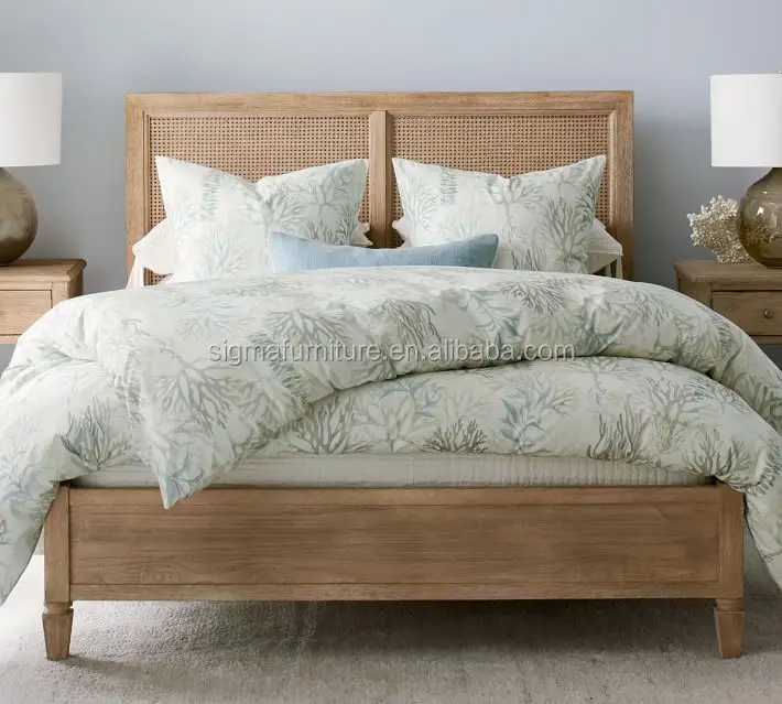 comfortable indoor furniture bedroom set bed with bed's headboard woven of rattan