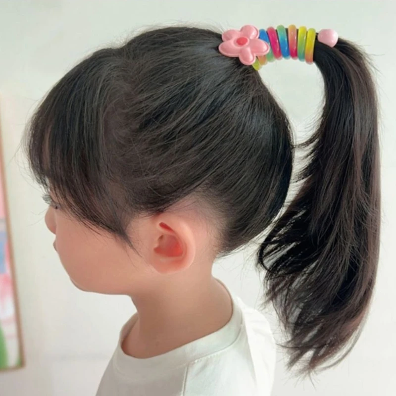 2024 新しい楽しい子供ヘアアクセサリーカラフルなポニーテール弾性バンド春コイル状帽子