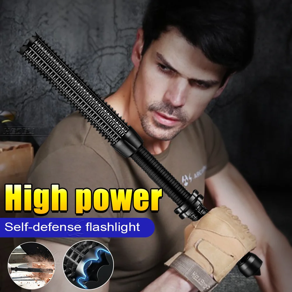 Rechargeable LED Flashlight Stick Outdoor Emergency Tactical Torch Extended Zoom Baseball Baton Anti Riot Equipment Self Defense