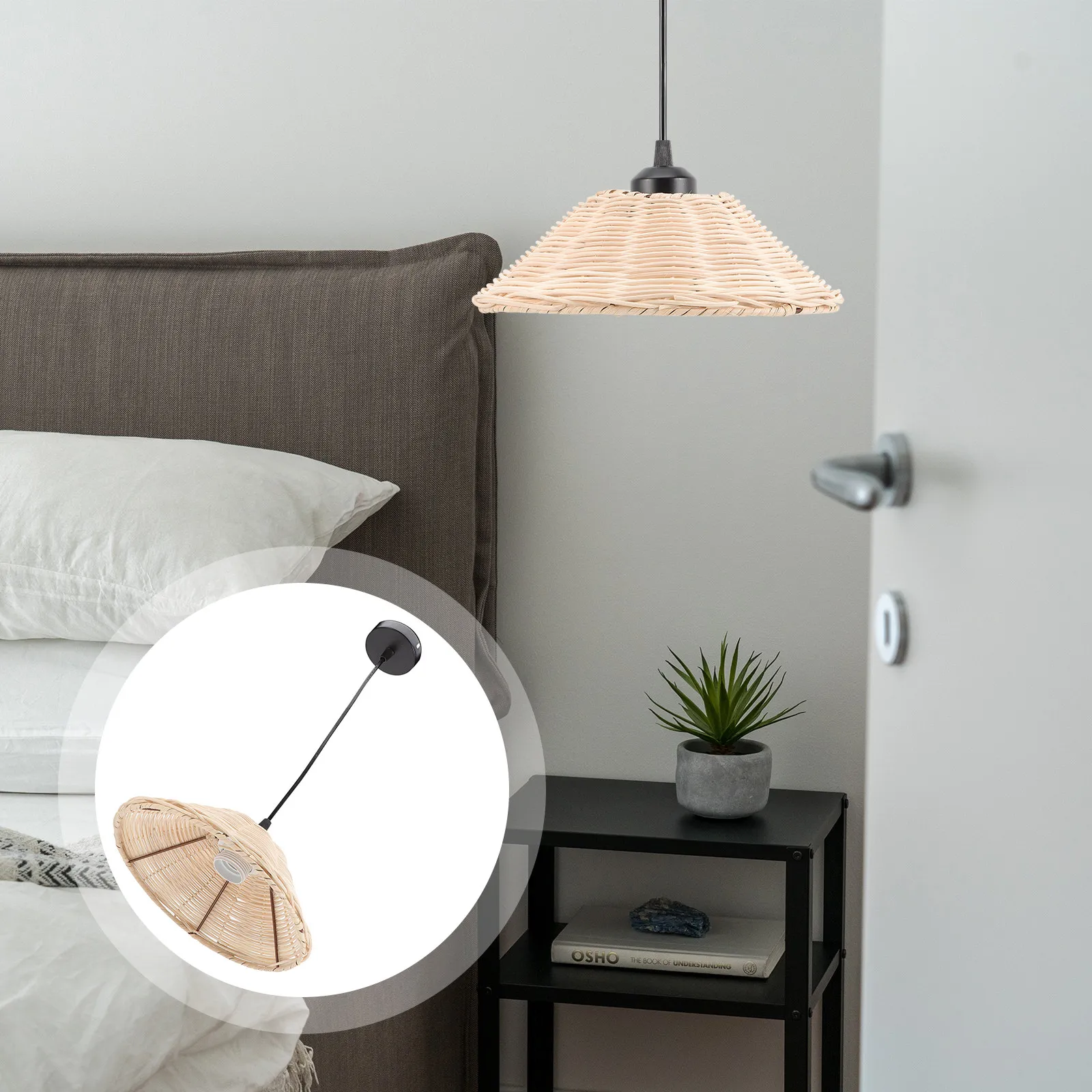 Rattan Pendant Lights Woven Texture Classic Zen Ceiling Lamp for Kitchen Restaurant Dining Room Rattan Ceiling Light Fixture