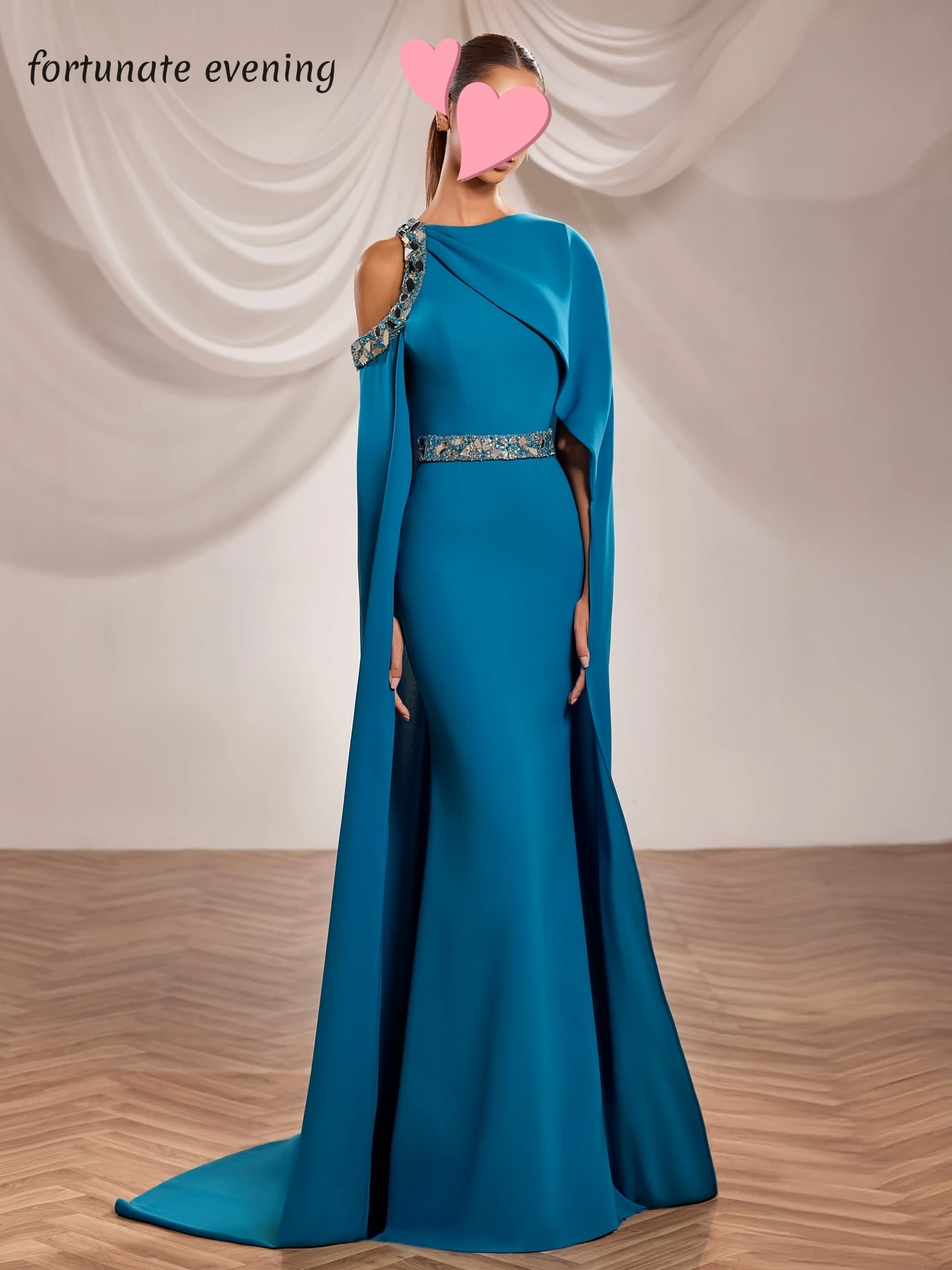 

Fortunate Evening Elegant Vintage Sweet Blue Beads Crystal Cape New Customized Formal Occasion Prom Dress Evening Party Gowns