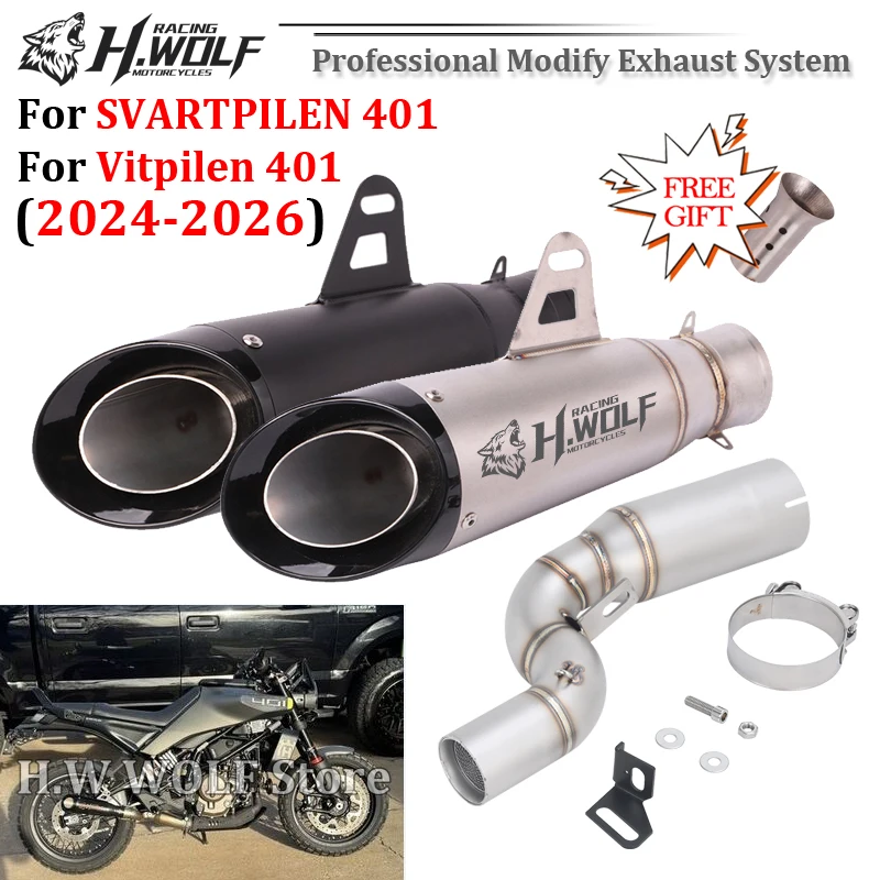 

Slip On For Husqvarna SVARTPILEN 401 Vitpilen 401 2024-2026 Motorcycle Exhaust System Catalyst Mid Link Pipe 51MM Muffler Escape