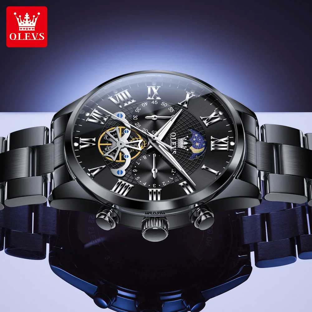 OLEVS 3640 Mens Watch Original Multifunctional Chronograph Quartz Watch Waterproof Luminous Watch For Men Moon Phase Mens Gifts