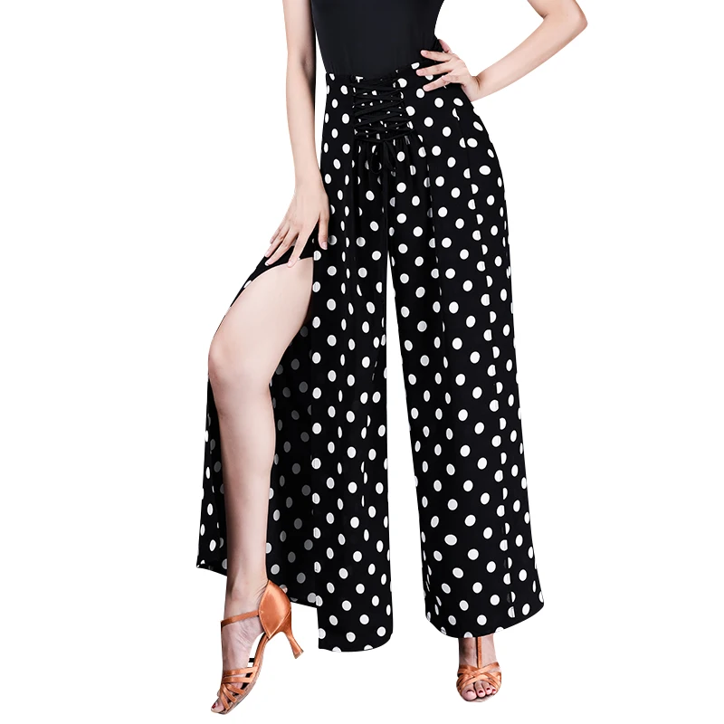 Latin Dancers Spring and Summer New Dance Pants Ballroom Pants Women\'s Pants Training Suit Polka Dot Ballroom Black  Hoofer