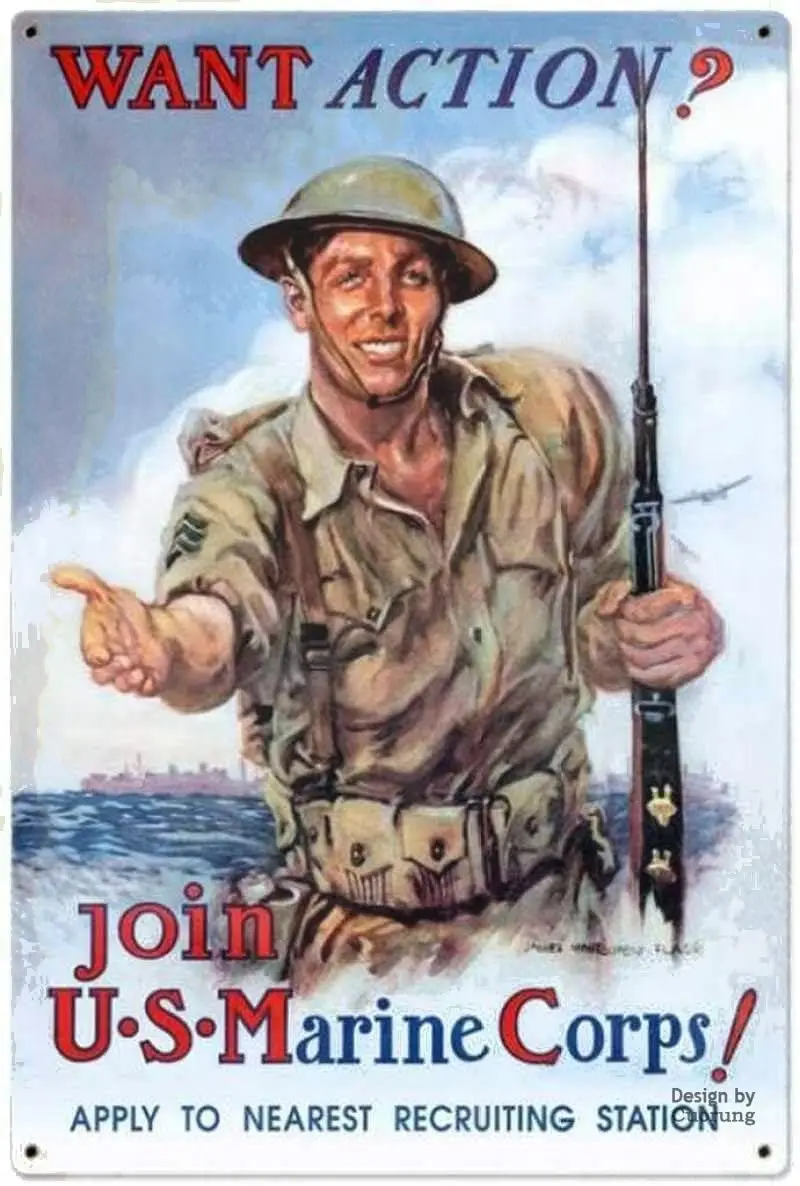 Man Cave Decor Metal Sign Want Action Join U.s. Marine Corps