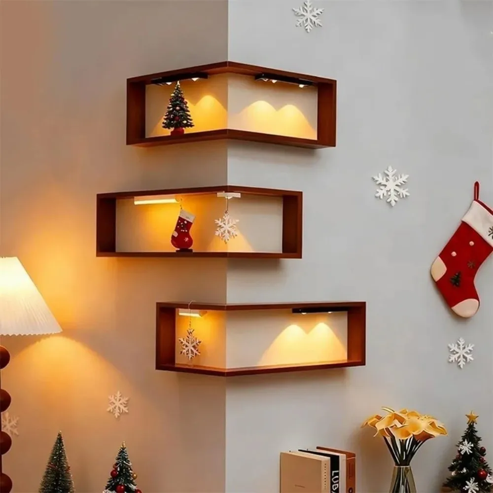 90 Degree Corner Wall Shelf Floating Shelf Wall Mounted Wooden Display Shelf Suspended Corner Bookshelf Wall Organization