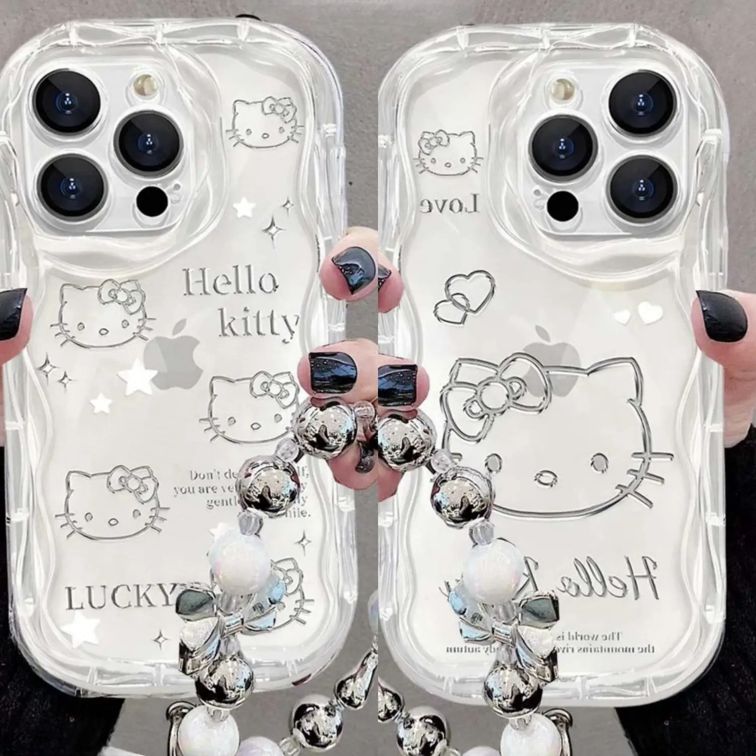 Cute Sanrio Hello Kitty Phone Case for Iphone 15 Pro Max 11 12 13 14 16 Pro Max 7 8 Plus XR XS X 13 Mini Cover with Silver Chain