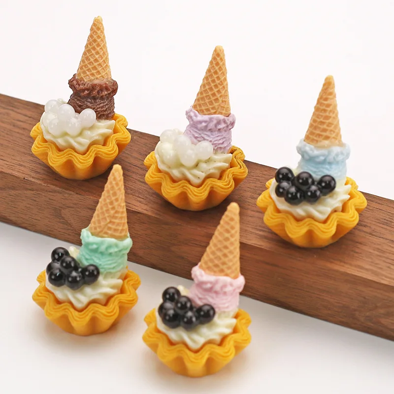 3pcs Mini Ice Cream Cone Cream Miniature Dessert Food Models Dollhouse Accessories Pendants DIY Craft Desktop Decorations
