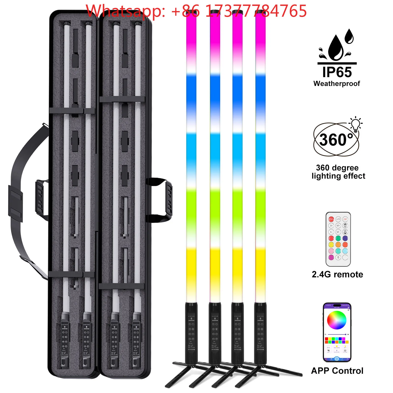 

TL-150 5ft 360° RGB LED Pixel Tube Light, Synkitt APP Control Color Changing 4Packs DJ Party Stage Event Lighting with Case