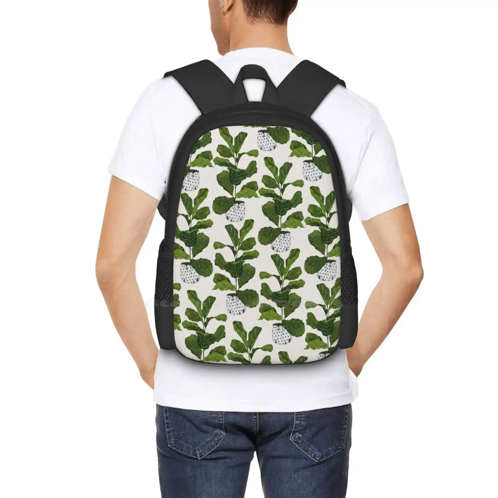 Mochila de diseño con estampado 3D, bolsa de estudiante, hoja de higo, planta de Interior, Ficus, Monstera, maceta