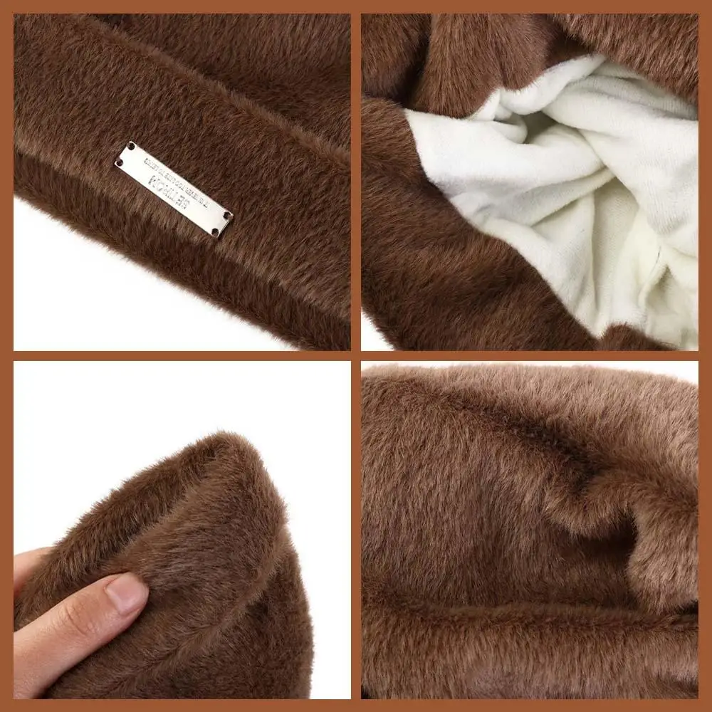 Fashion Letter Cat Ears Hat Fluffy Beanie Knitted Cap Woolen Hat Skull Cap Winter Plush Hat Streetwear