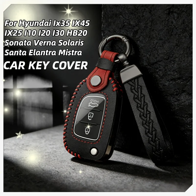 

Leather Car Key Case Cover Key Bag For Hyundai Ix35 IX45 IX25 I10 I20 I30 HB20 Sonata Verna Solaris Santa Elantra Mistra