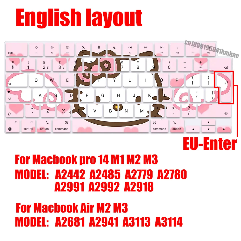 Hello Kitty EU Layout Soft Silicone Keyboard Cover for Macbook pro 14 M1 M2 M3 A2442 A2485 A2779 A2780 Air M2 M3 A2681 A2941