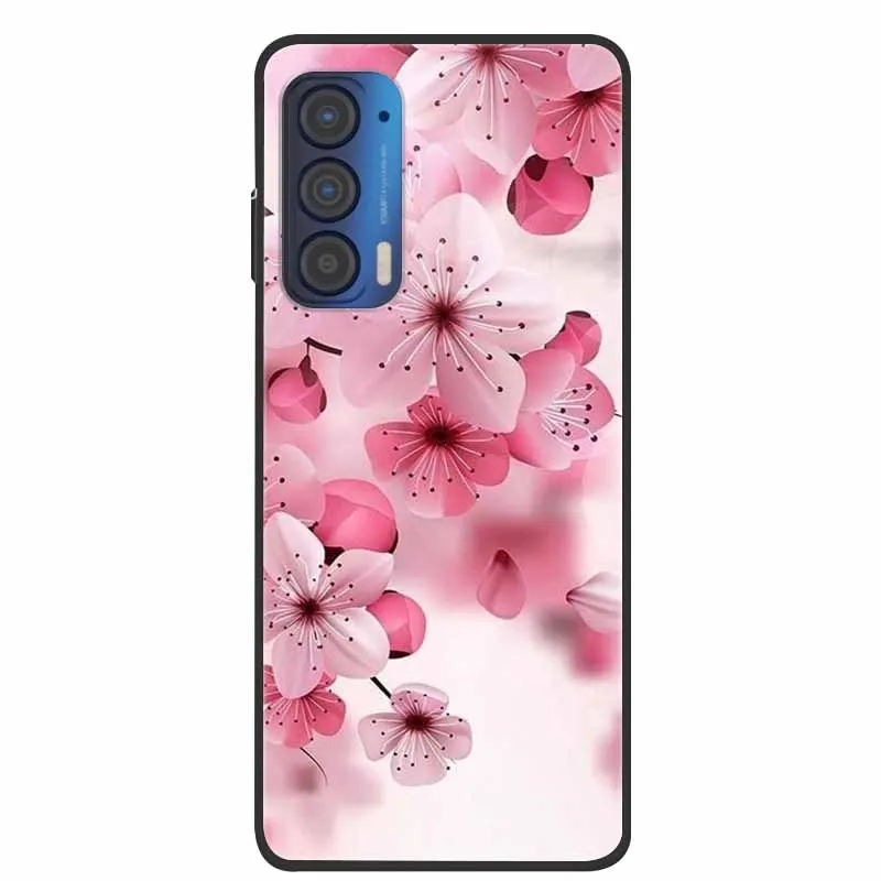 For Moto Edge 2021 2022 2023 Case Silicone Soft Flower Marble TPU Black Phone Covers for Motorola Moto Edge 2021 Protective Bag