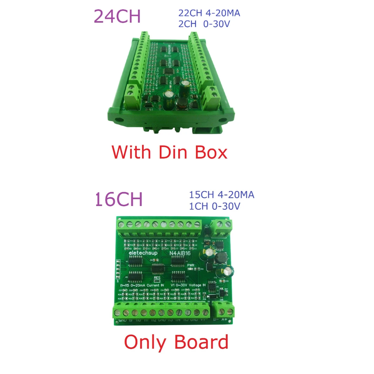 DC 12V 24V 8/16/24 Channels RS485 4-20MA/0-30V Current/Voltage Collector Module