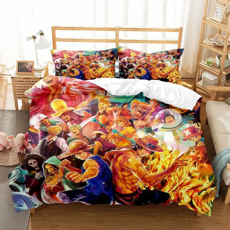 Anime One Piece Boys Double Duvet Cover Comforter Sets Cartoon Luffy Zoro Nami Sanji Sheet Bedspreads view 4