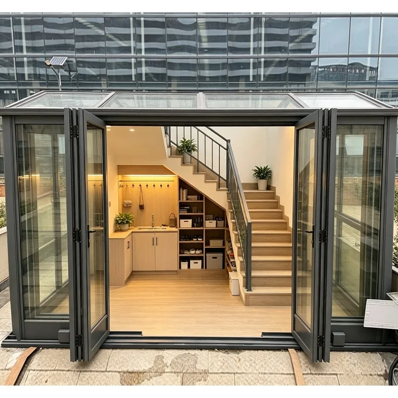 China Latest Design Prefab Aluminum Alloy Sunroom Glass House for Solarium Free Standing Foldable Mobile All‑Season Sun Room
