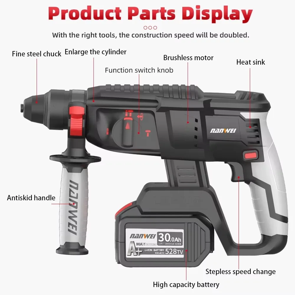 Cordless Power Tool Set 2Pcs Hammer Wrench Lithium Battery Combination Kit for Home Repair DIY