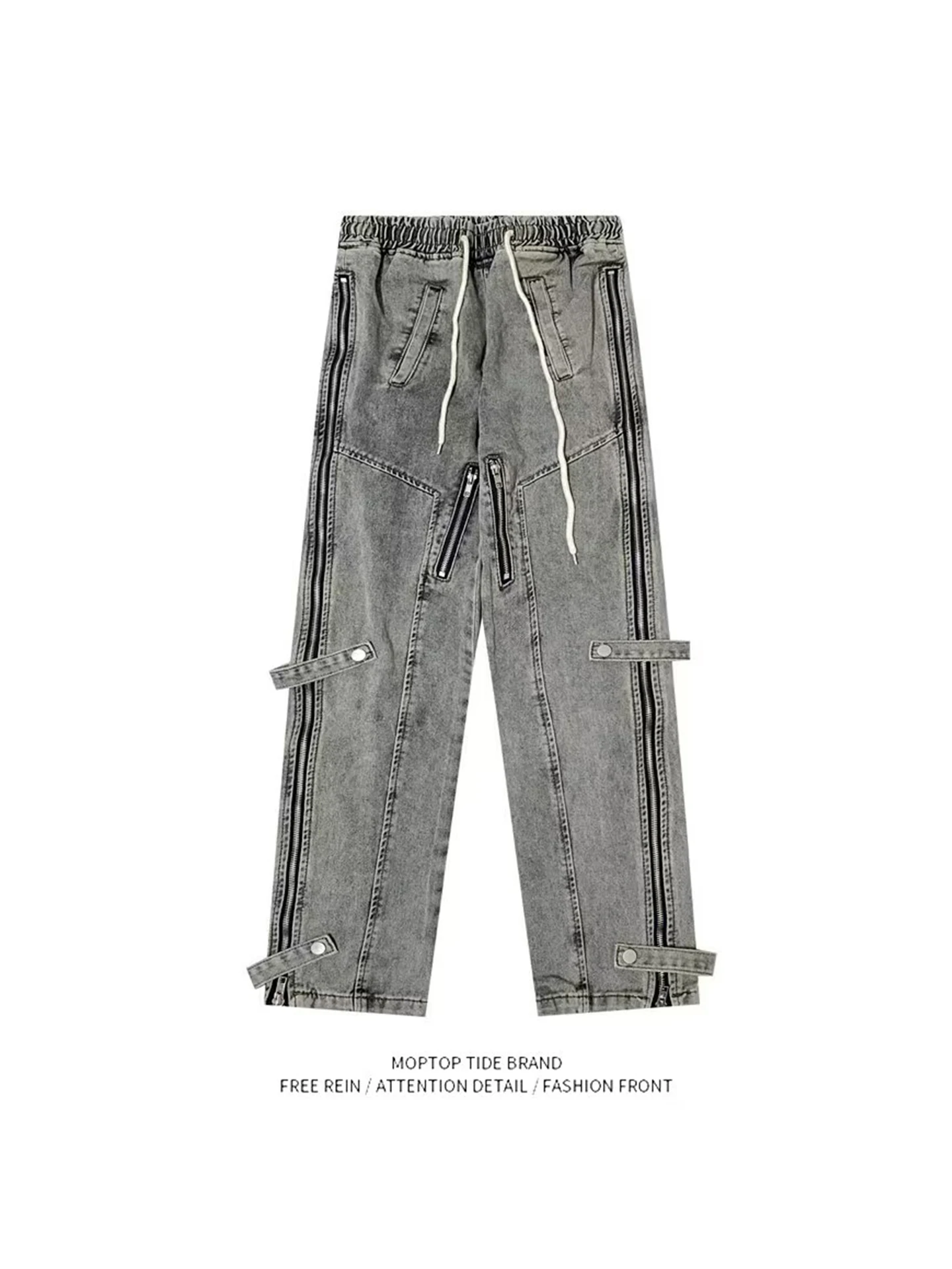 

Loose American Sle Men's Jeans Casual Dstring Straight Leg Long Pants Korean Version Retro Wide Leg Pants Versatile