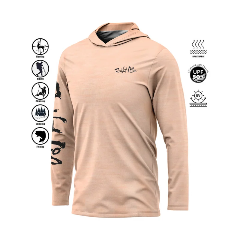 2025 Fishing Shirt Long sleeve UV protection 50+Salt Life Fashion fishing hoodie mask fish wear outdoor sunscreen T-shirt UPF