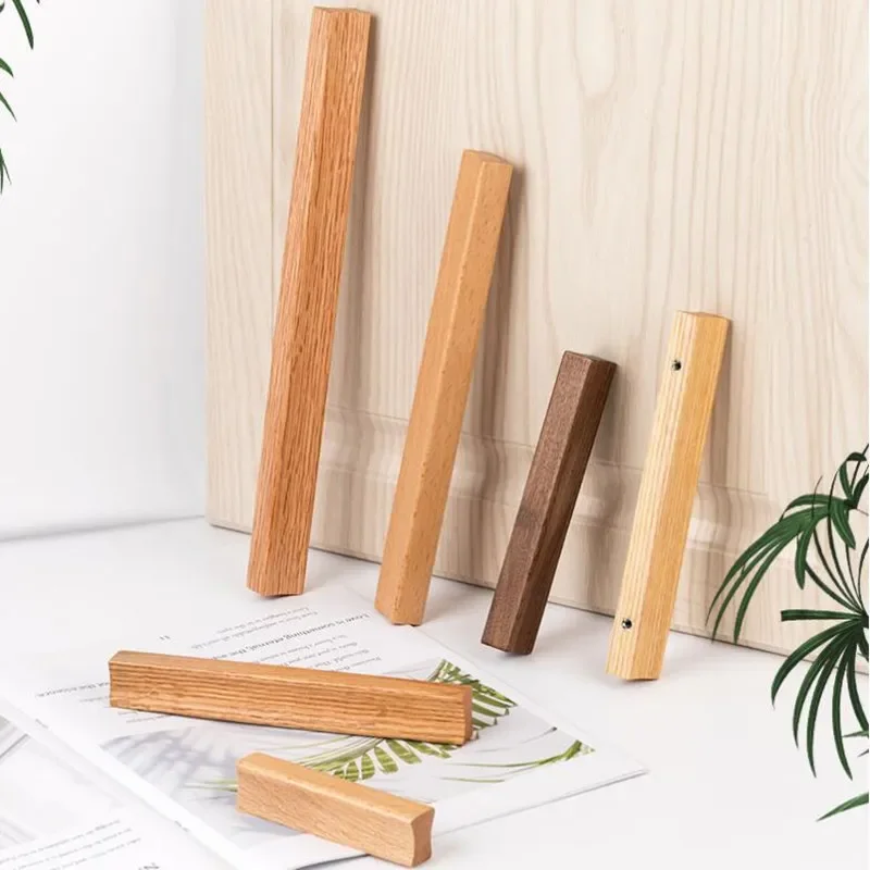 1pc Natural Wood Furniture Handle Kitchen Cabinet Door Handles Drawer Pulls Beech Wooden Handles for Furniture Hardware