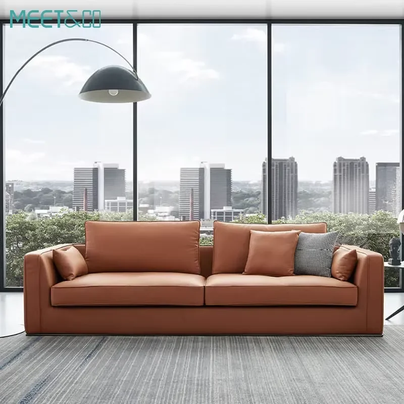 Wholesale Modern L-Shaped Brown Leather Leisure Sofa Corner Sofa Furniture Office Combination Sofa