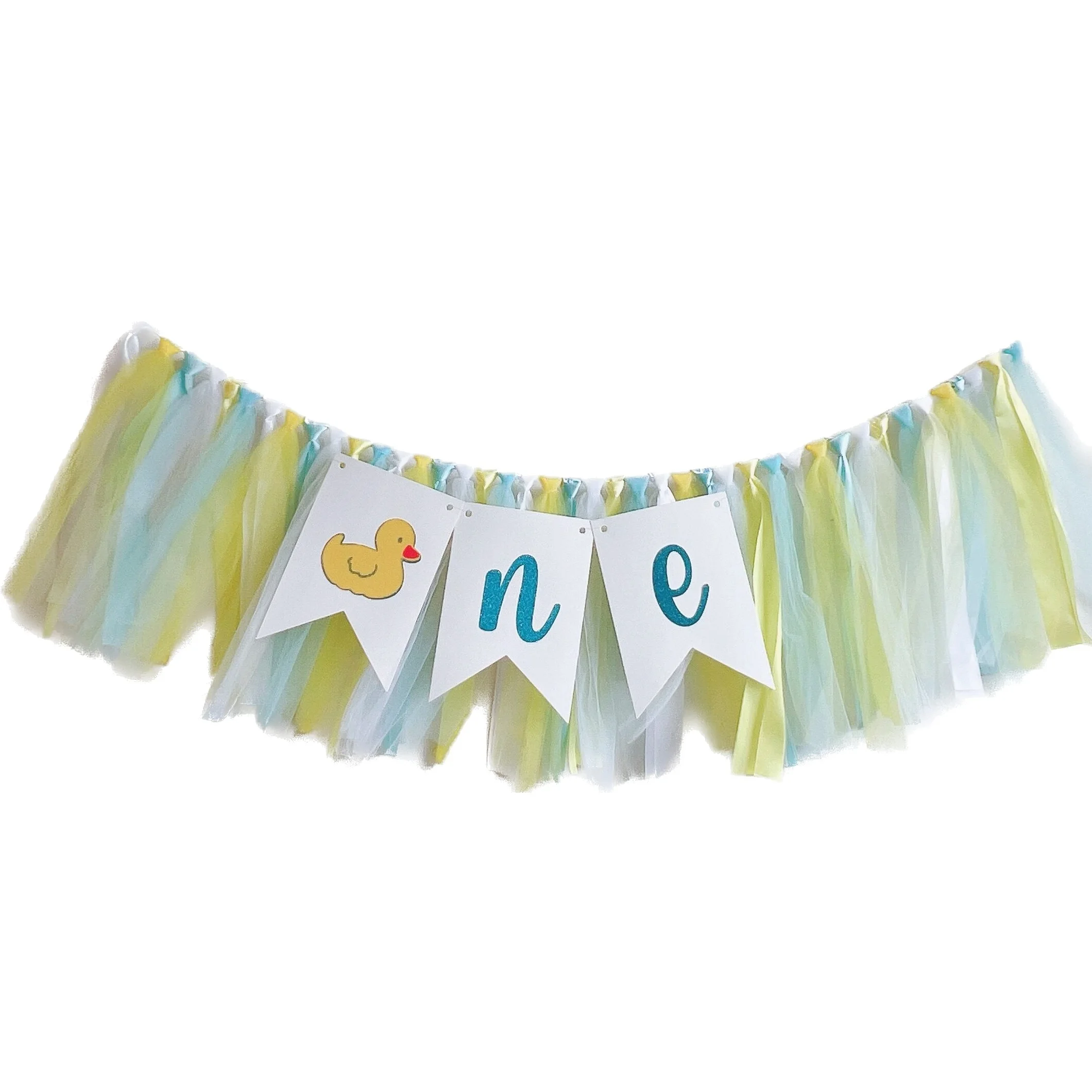 Little Duck Baby Boy one Banner for 1st Birthday Highchair Banner Baby Shower Birthday Decoration Photo Prop Tulle Garland