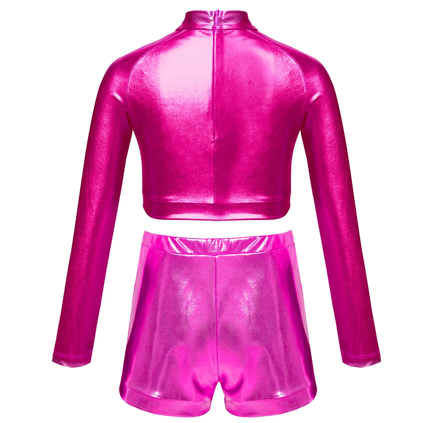 أطفال بنات الجاز ملابس الرقص قطعتين لامعة الترتر Dancewear طويلة الأكمام المحاصيل الأعلى + مجموعة تي شيرتات قصيرة للأطفال أداء ملابس تنكرية للحفلات