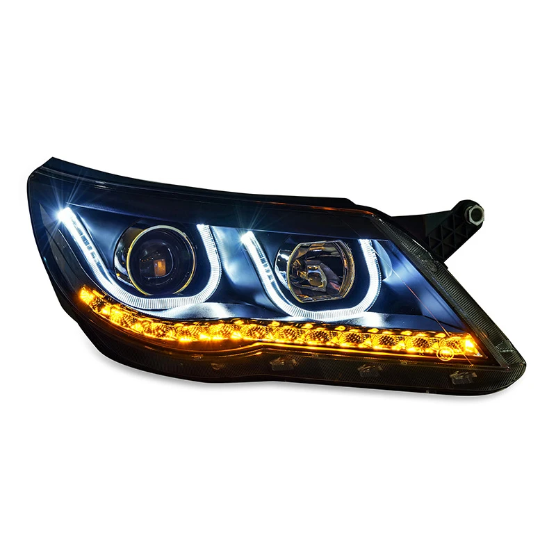 Car Front Headlights For VW Tiguan 2009-2012 Auto LED Headlamp Assembly Double U-shaped LED DRL lens xenon headlights Accessorie