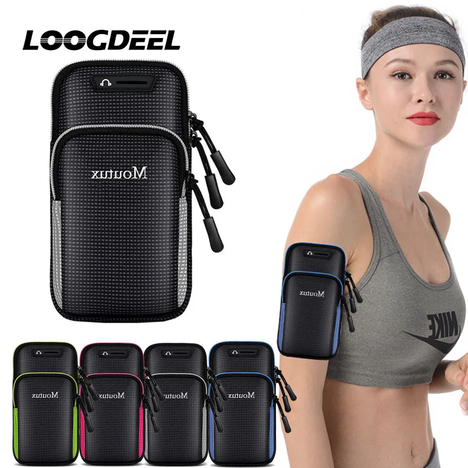 LOOGDEEL Running Phone Arm Bag Double-layer Fitness Gear Outdoor Sports Wrist Waterproof Hiking Mini Portable Bags For Men Women