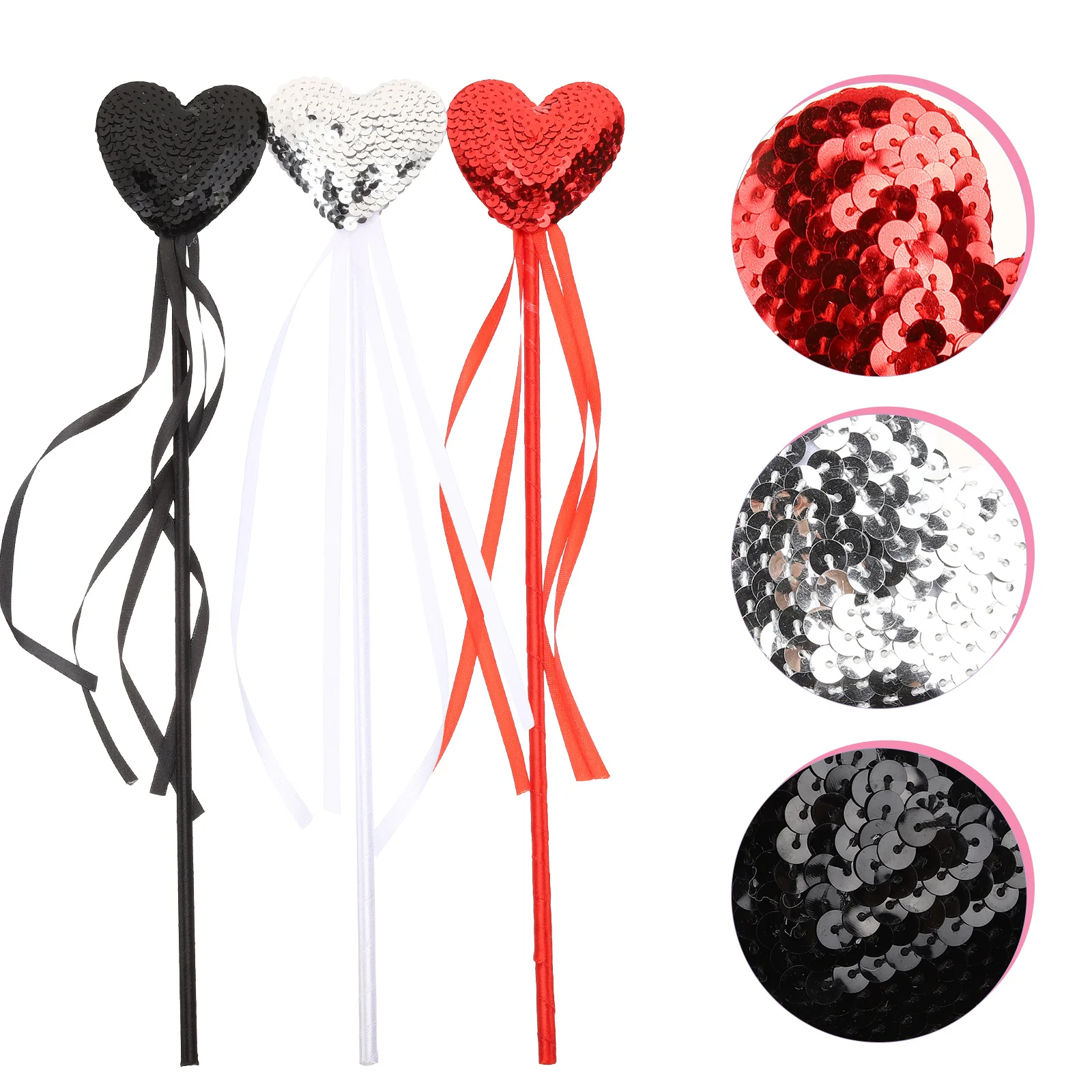 

3Pcs Heart Shaped Fairy Wands Glitter Tassel Princess Dress Up Party Supplies Red Heart Wand Fairy Wand Party Photo Prop