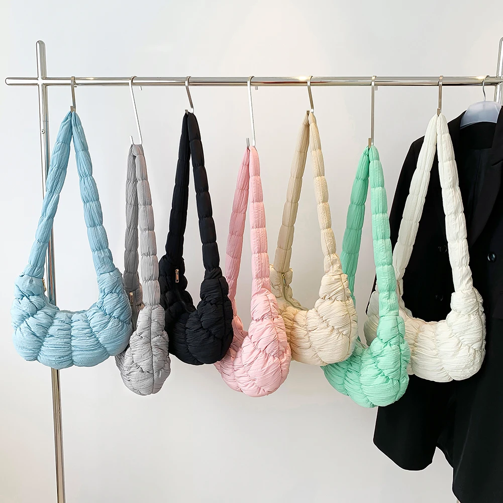 

Women Pleated Underarm Bag Fashion Cloud Shoulder Bag Large Capacity Simple Shopping Bag Solid Color Cotton Chic Hobo Bag