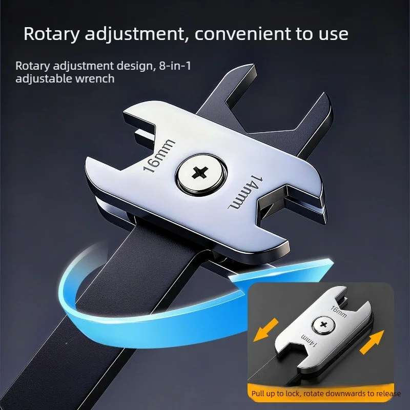Manual Combination Box-End & Open-End Adjustable Wrench Portable 8-in-1 360° Rotatable Multi-Spec Repair Tool Home