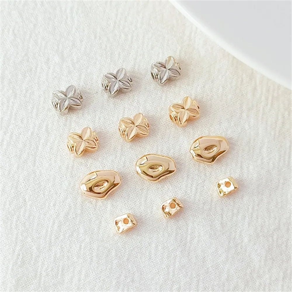 14K Gold-plated Irregular Triangular Lentil Through-hole Spacer Beads DIY Handmade Jewelry Accessories Stringing Beads Loose Bea