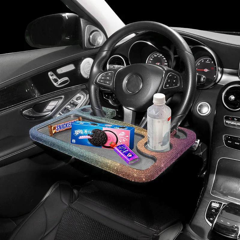 Crystal Diamond Car Table Steering Wheel Portable Drinks Cup Holders Computer Desk Board Coffee Food Tray Car Mount Accessories