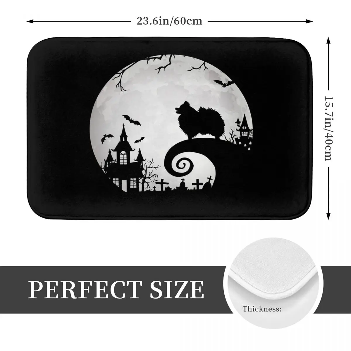 Pomeranian Dog And Moon Halloween Doormat Non-slip Super Absorbent Bath Mats Home Entrance Rugs Kitchen Bedroom Carpet Footpad