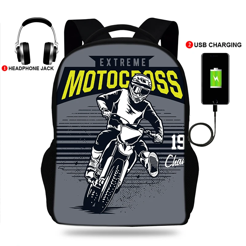 School Bags 3D Print Kids Backpack Schoolbag Motorcycle Motocross Print Bookbags For Teenager Girls Boys Children Book Bag