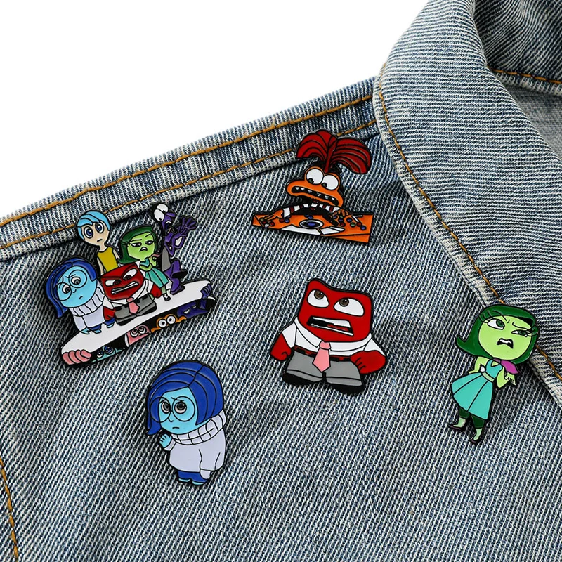 Disney Inside Out 2 Broochs Cartoon Joy Sadness Disgust Figure Metal Badge Alloy Drop Oil Brooch Accessories Gift for Friends