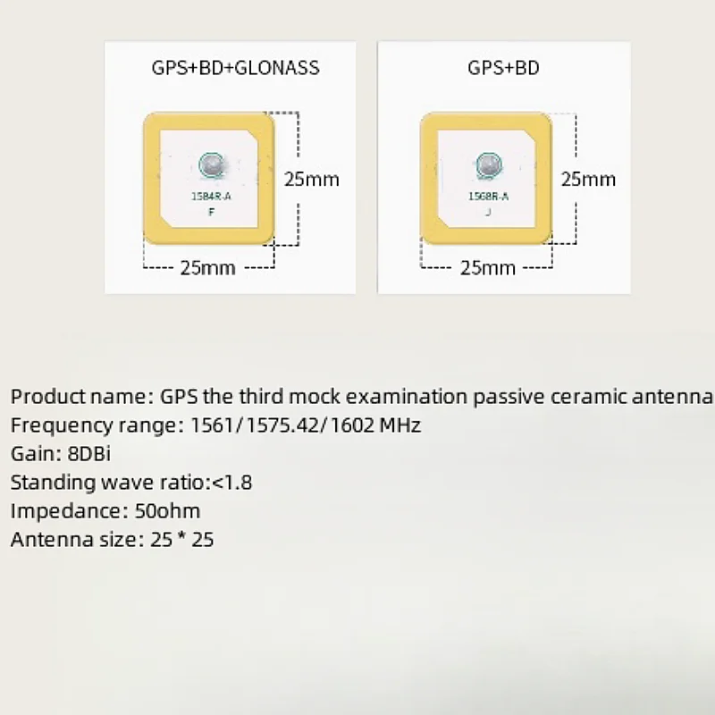 GPS+Beidou+GLONASS ceramic patch antenna 25 * 25 * 4mm/1575R-A 1575.42M passive antenna