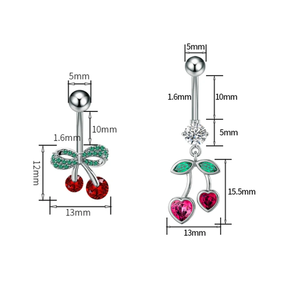 1pcs Titanium Cherry Crystal Zircon Belly Button Ring 14G Curved Dangled Navel Piercing for Women Red Color Belly Body Jewelry