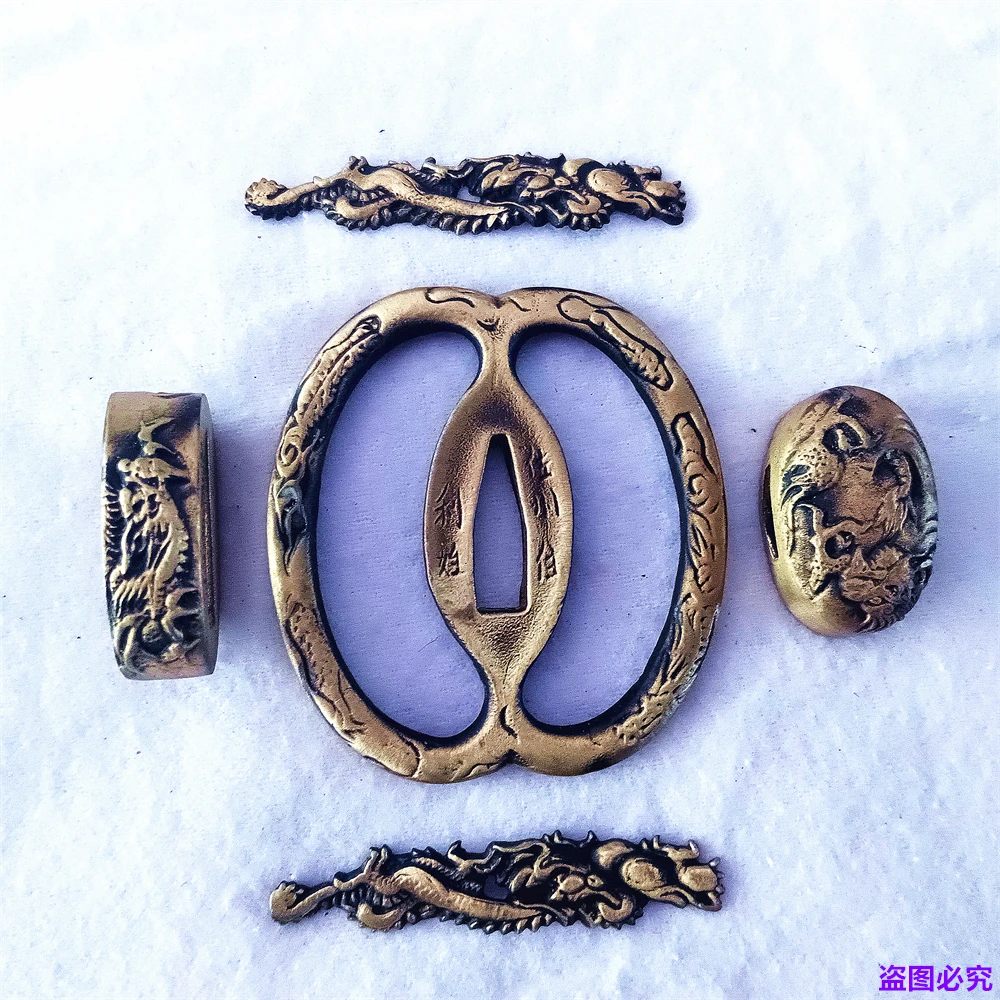 

Japanese Copper Carved Tsuba Guard Fuchi Menuki Kashira Fittings Musashi Sword Katana Knife Parts